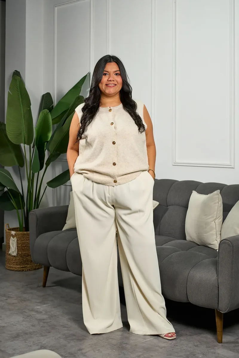 Chaleco Cardigan en beige plus size, tallas XL–2XL — BOLEM El Salvador