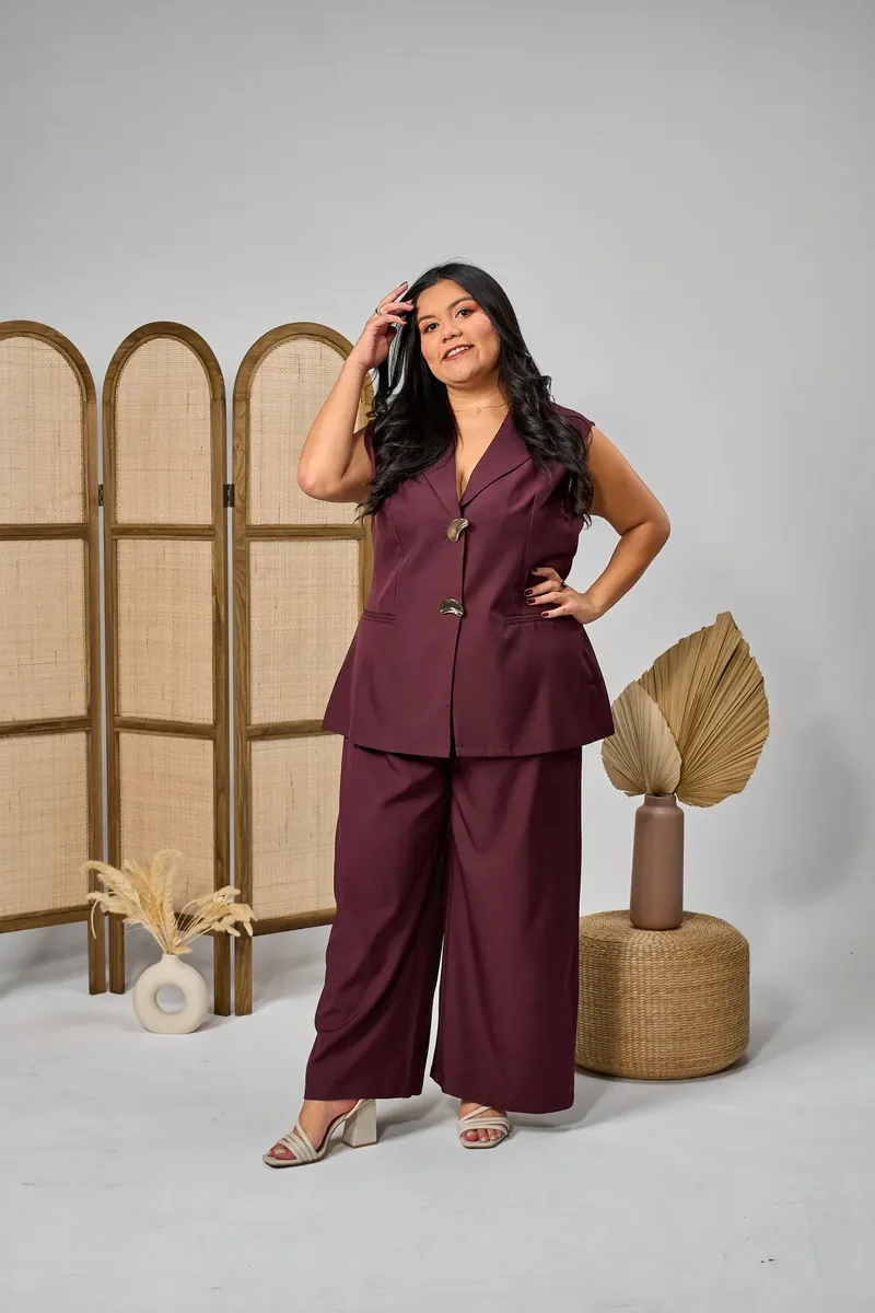 Conjunto Palazzo Burdeos en burdeos plus size, tallas 1XL–3XL — BOLEM El Salvador