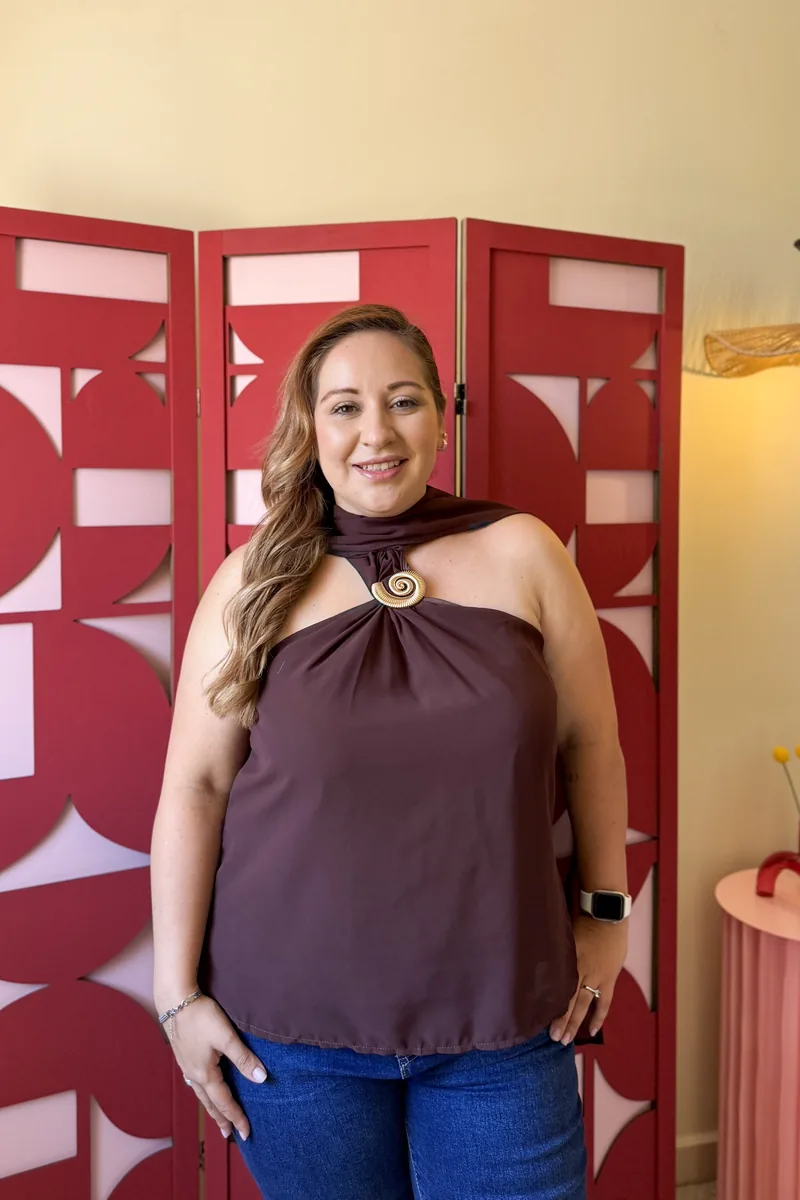 Halter de Argolla en vino con argolla dorada al cuello plus size, tallas L–1XL — BOLEM El Salvador