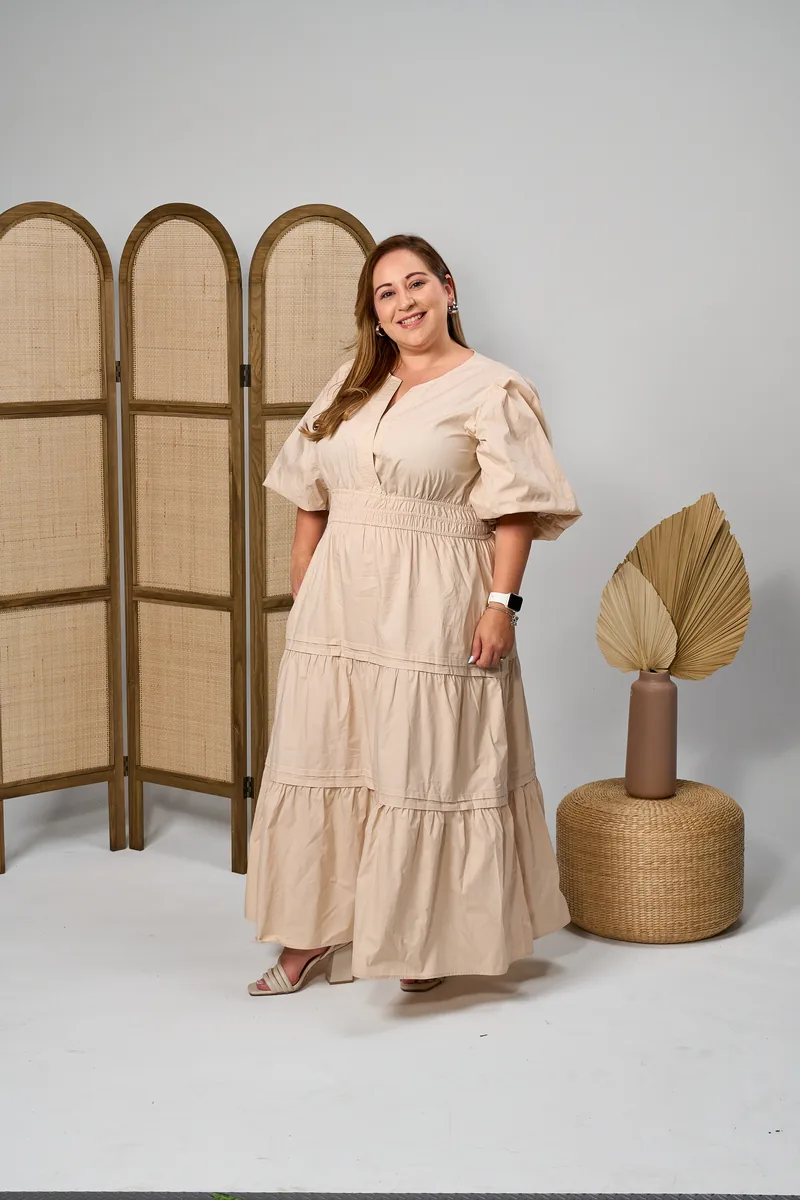 Vestido Mangas Globo Beige — BOLEM El Salvador