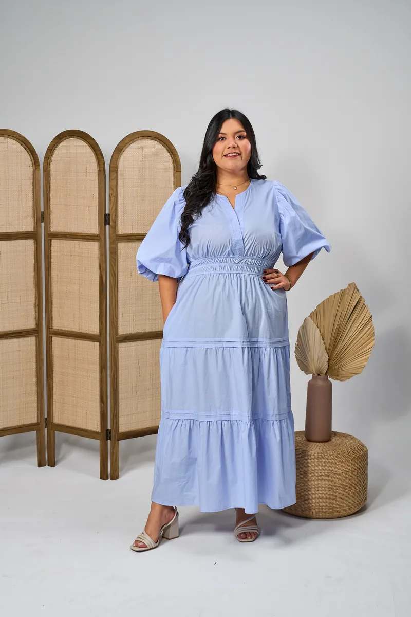 Vestido Mangas Globo Celeste — BOLEM El Salvador