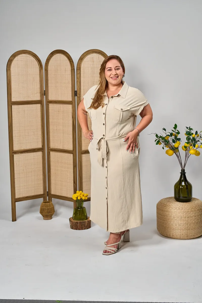 Vestido Utilitario en crema plus size, tallas XL — BOLEM El Salvador