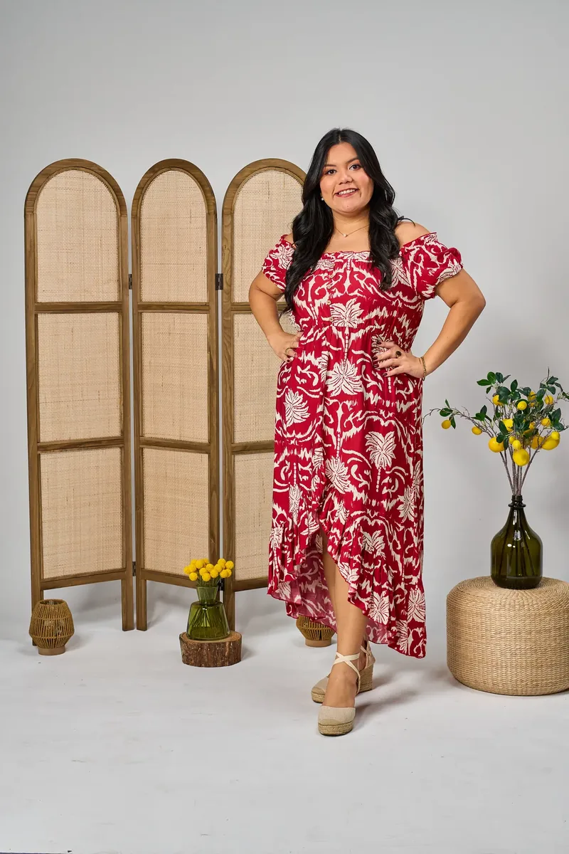 Vestido de Verano en rojo estampado plus size, tallas 2XL–3XL — BOLEM El Salvador